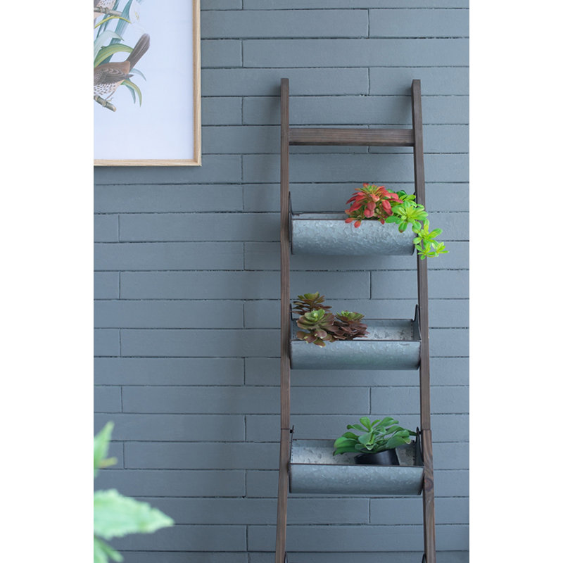 Pot de fleurs pliable en ardoise galvanisée et en bois Farmhouse