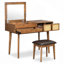 Ensemble coiffeuse 43,3 "en bois avec miroir rabattable et tabouret, coiffeuse avec trois tiroirs et espace de rangement