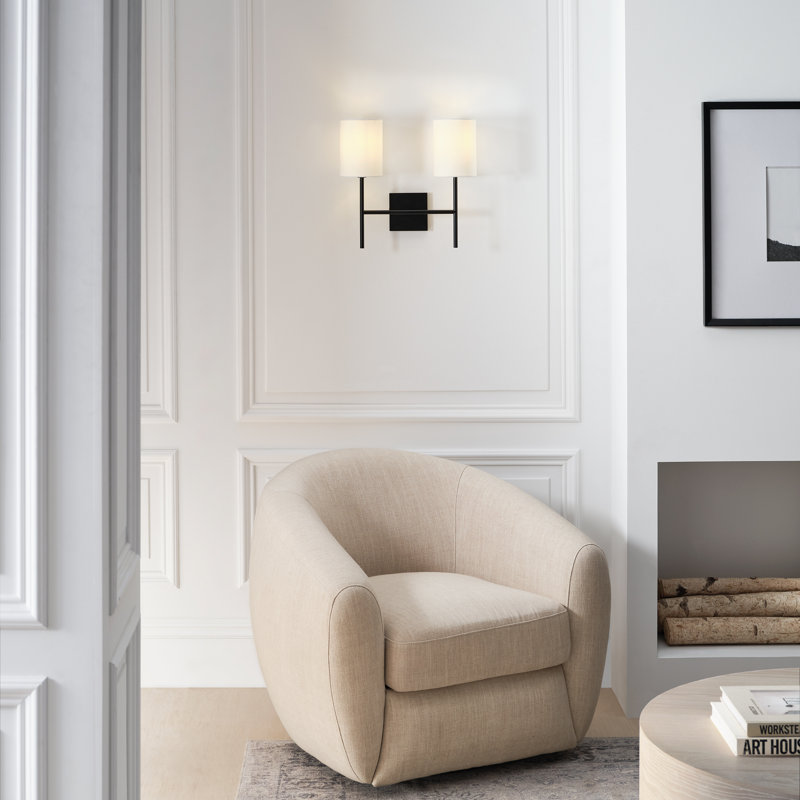 Barbara Barry Key Bathroom Bedroom Wall Fixture With White Linen Shade, 1 Light, 15.5" H x 5" W x 6.375" D, Burnished Brass