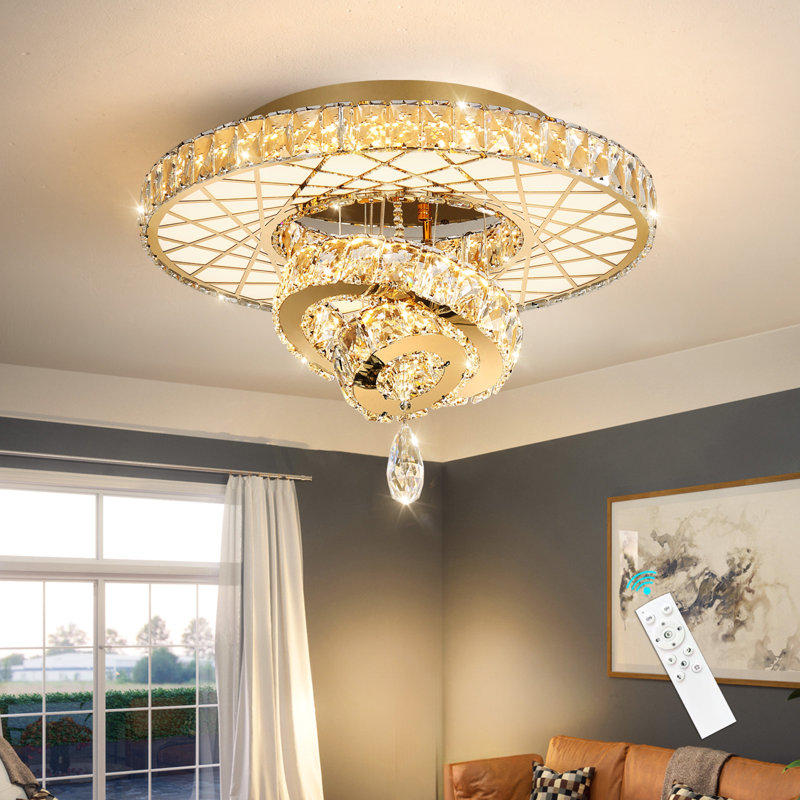 Elegant Remote Dimmable Crystal Chandelier, Gold