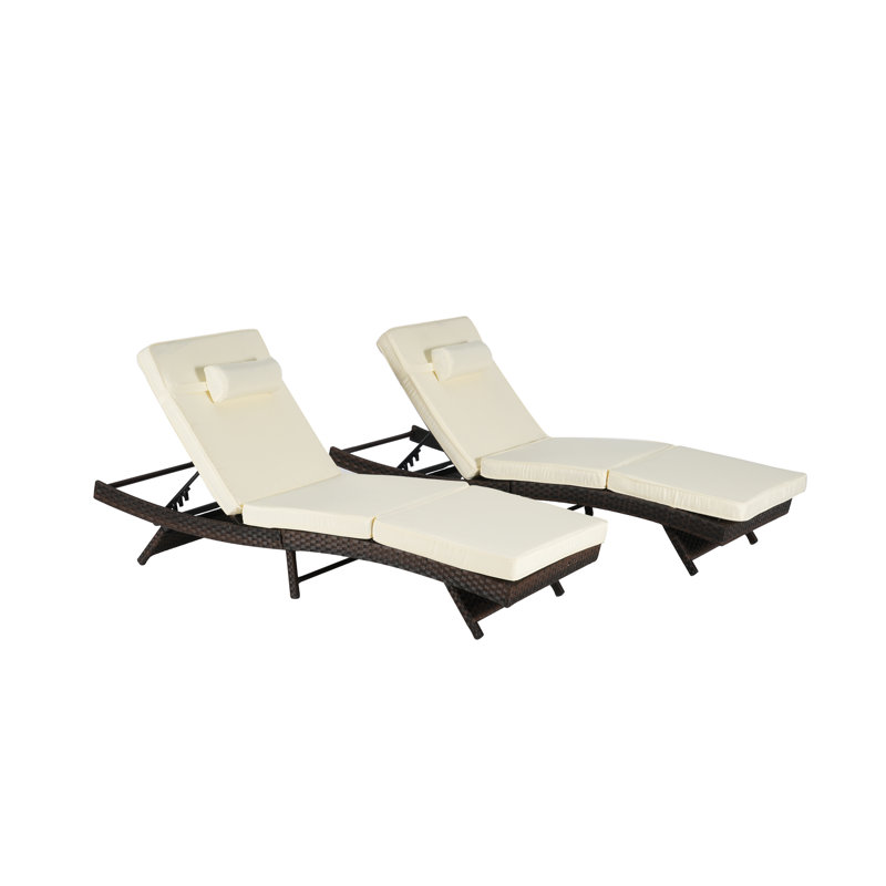 Outdoor Wicker Long Reclining Chair Set Of 2 , Wicker Reclining Lounge Chair Lawn Sunbathing Chairs Recliner Up To 150°  Beach Poolside Garden