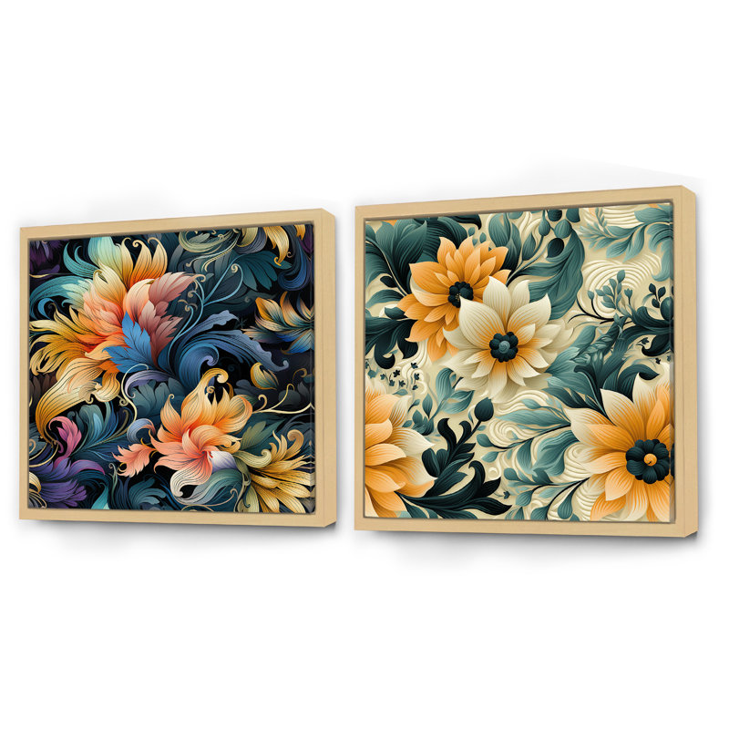 Janna - Ensemble de 2 collages carrés botaniques abstraits, Cadre flottant brun, H 30 po x l 61 po