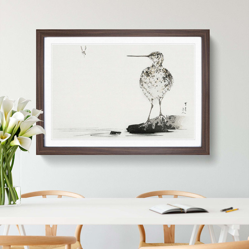 Common Snipe Bird by Watanabe Seitei - Picture Frame Painting Print, Walnut Framed, 27cm H x 36cm W x 2cm D