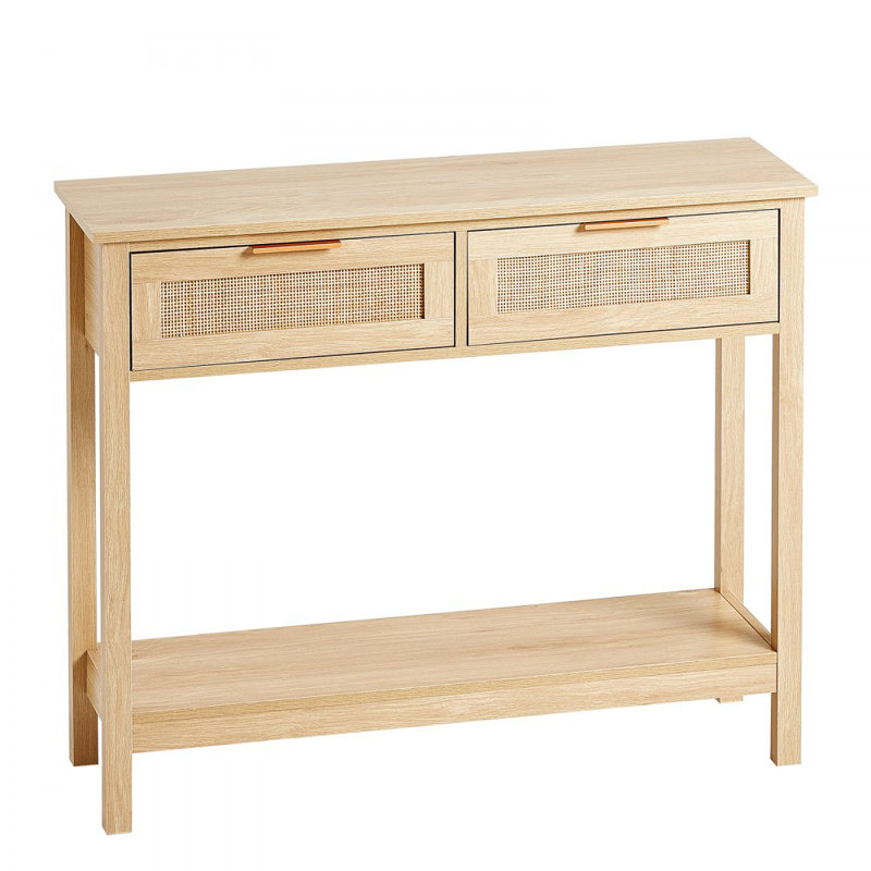 Rattan Console Table with 2 Storage Drawers Rattan 39.37x11.61x32.09inch Sliding Door Natural, Rattan Entryway Table with Storage