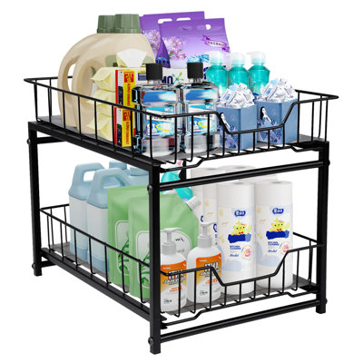  Under Sink Organizer 2 Tier Pull Out,Rustproof Under Cabinet Organizer,Multipurpose Sliding Drawer Shelf Storage for Kitchen Bathroom Cabinet