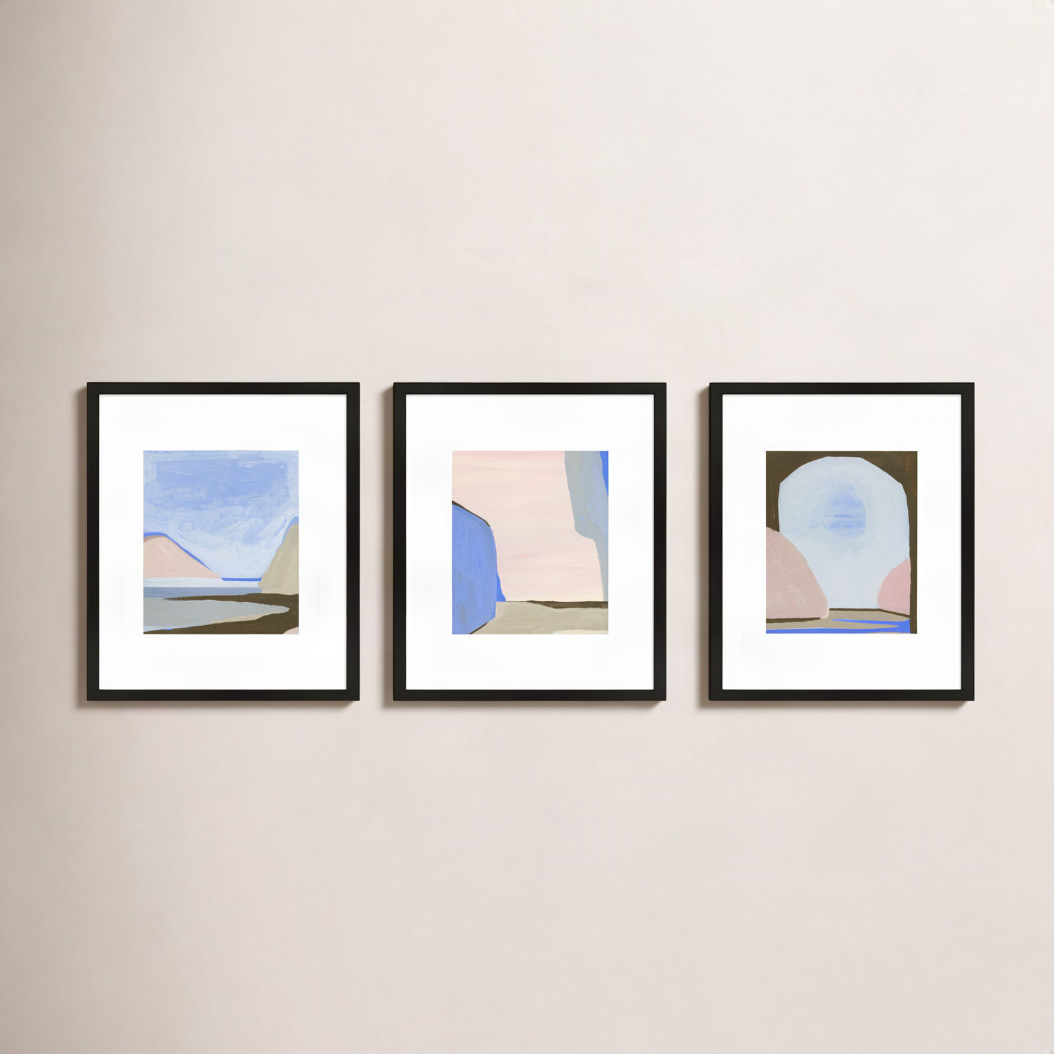 Morning Sky 3-Piece Painting Set, Black Framed, 25" H x 20" W