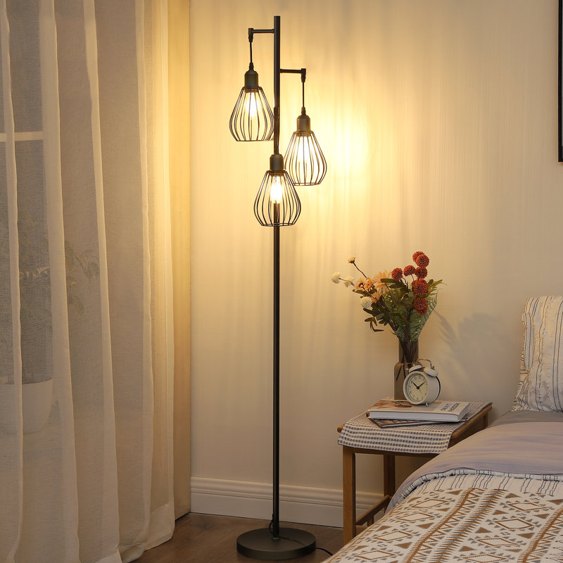 Majewski 3-Light 65.5" Tree Floor Lamp with bulbs included, Black