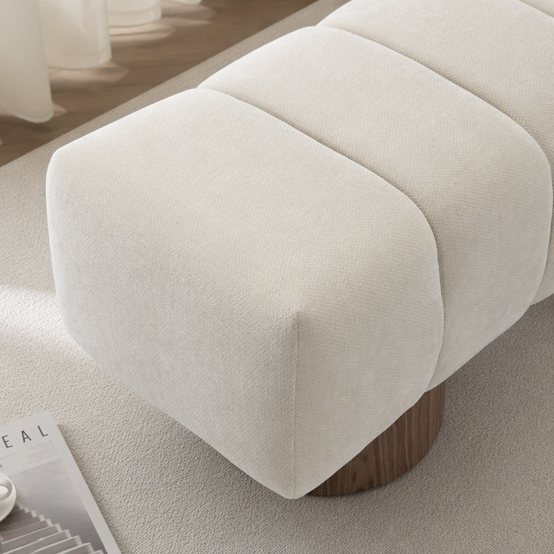 Chenille Upholstered Bench, Beige