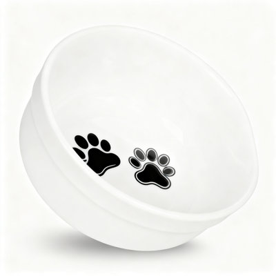Bol à chat en céramique avec motif de pattes, plat à nourriture et à eau pour chats d'intérieur et petits chiens, lavable au lave-vaisselle et au micro-ondes, 5 po, ensemble de 1 (blanc)