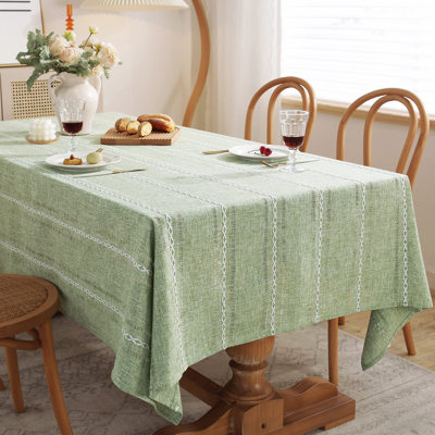 60 X 104 Inches Farmhouse Style Linen Tablecloths, Wrinkle Resistant Washable Dining Room Table Cloths For 6 Foot Rectangle Tables - Hemstitch Sage Green