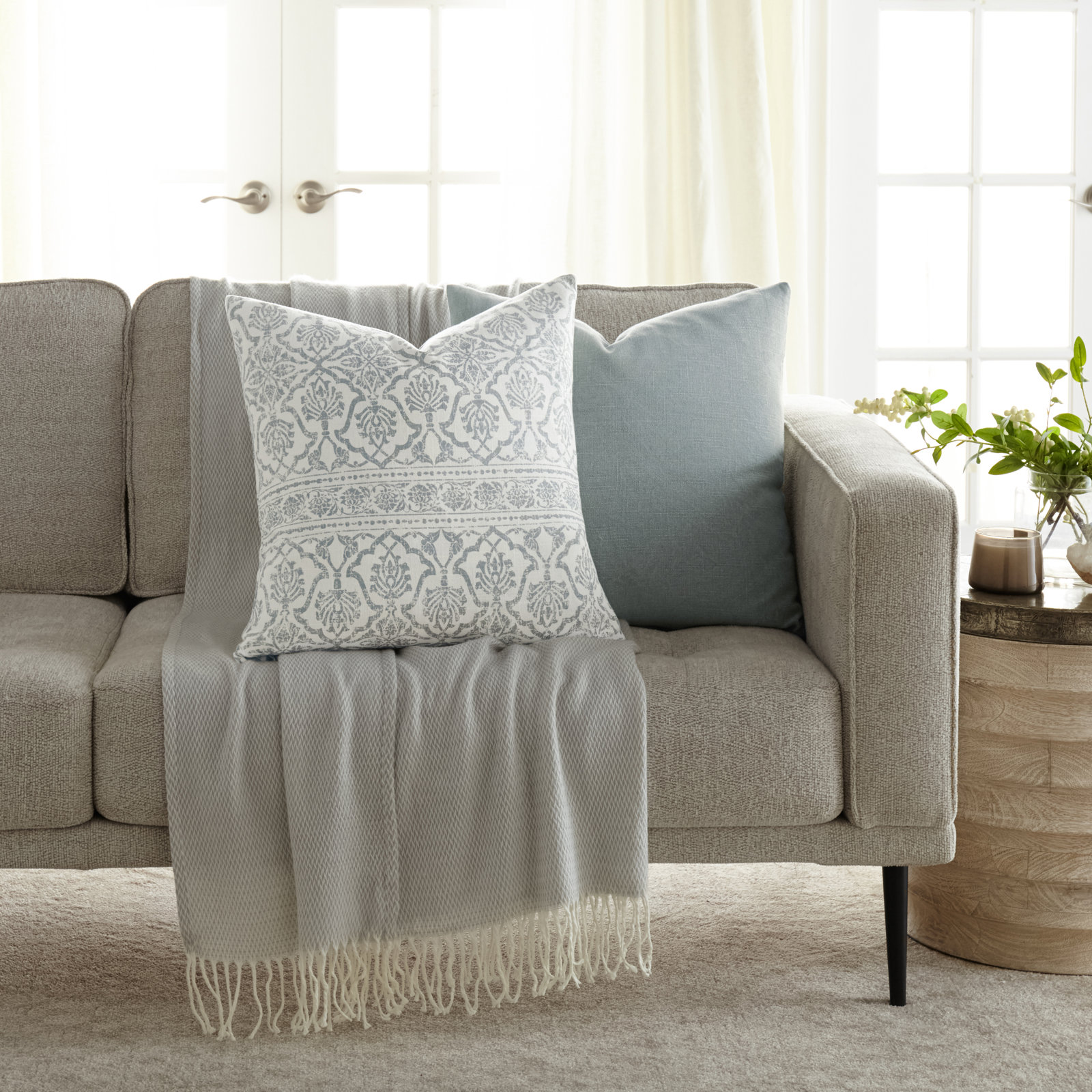 Knit Throw Blanket, Light Gray