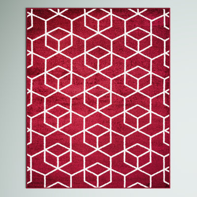 Mashawna Blocks Modern Geometric Red/White Rug