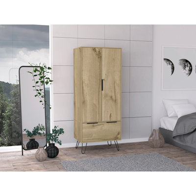 Light  Wooden Wardrobe with 2-Doors and 1-Drawer