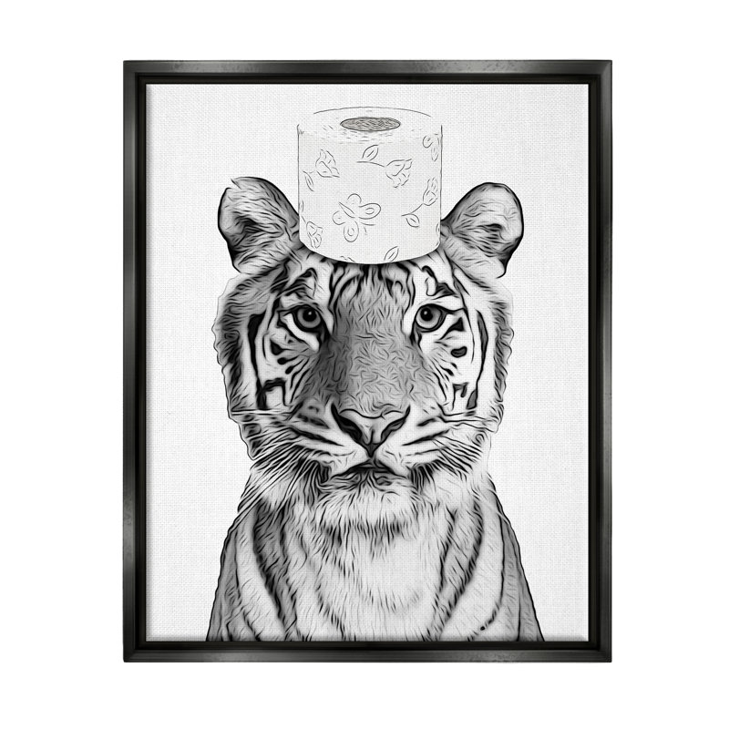 Toile de tigre, papier peint noir sur toile flottante encadrée par Annalisa Latella, Cadre flottant noir de jais