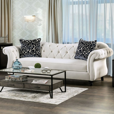 87" W Glam Sofa, White