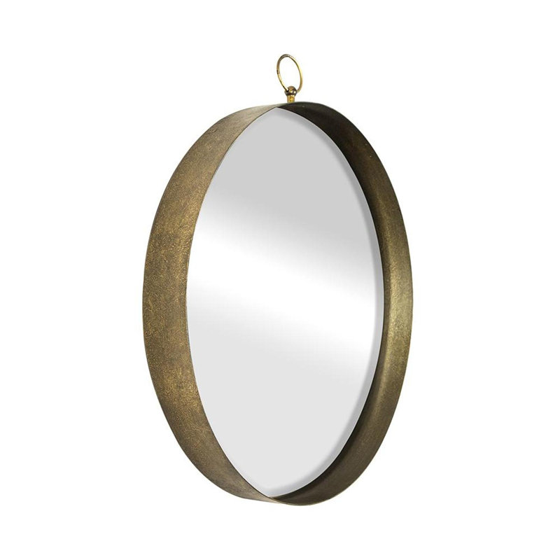 Gold Round Iron Framed Accent Mirror, 28" x 24"