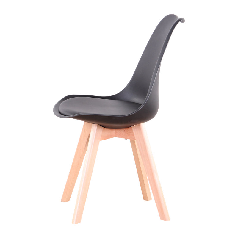 42.5cm Modern style Dining Chair, Padded Plastic Side Chair with Solid Wood Legs, Black, 2