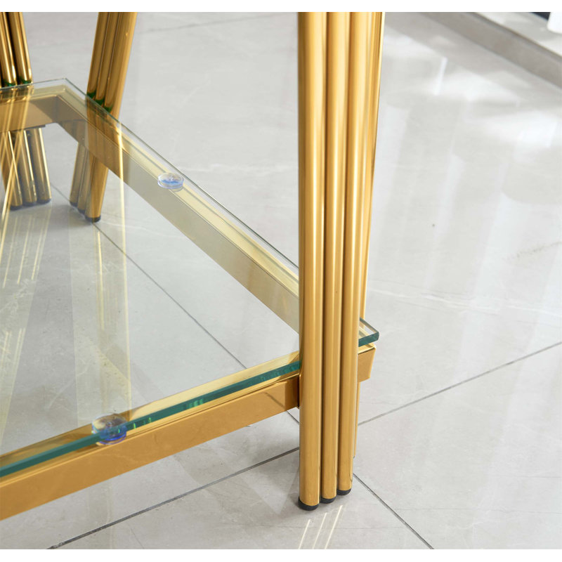 Ensemble de 2 tables basses Modern en acier inoxydable, verre trempé transparent double couche, pour le salon et le bureau
