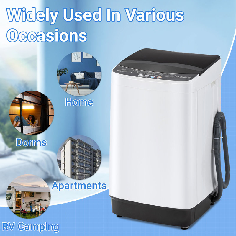 Machine à laver portable Erivess 1,9 pi³ avec 10 cycles, machine à laver électrique entièrement automatique avec tambour en acier inoxydable, laveuse compacte et sécheuse à tambour avec pompe de vidange pour appartement, dortoir, maison