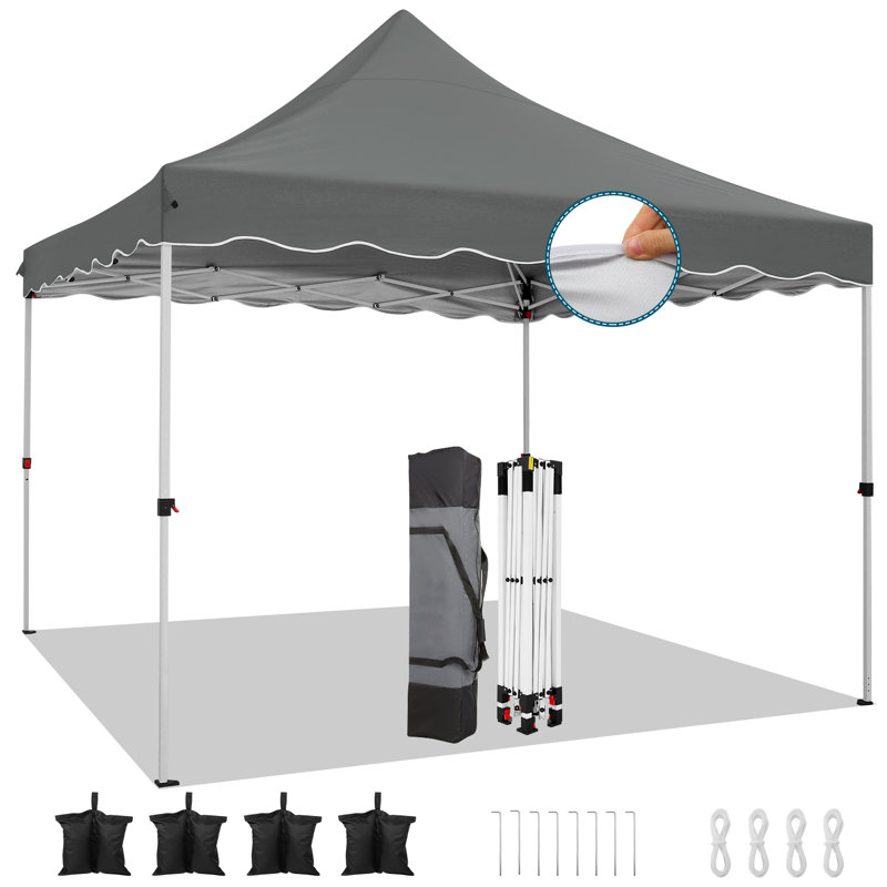 10'x10' Pop Up Canopy Wavy edge tent with One Person Set Up Center Lock and Storage bag, Gray
