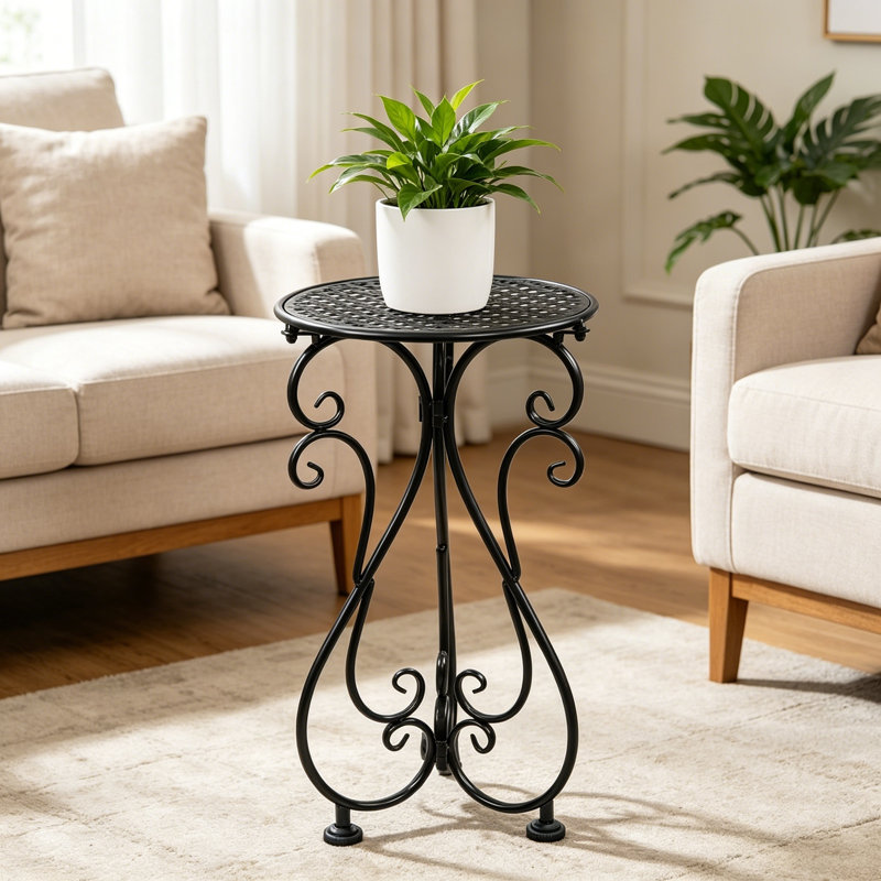 Support pour plante simple en fer forgé noir de 17,02 pouces, polyvalent et simple, convenant à la fois au balcon, au coin de la cour et à l'intérieur / extérieur.