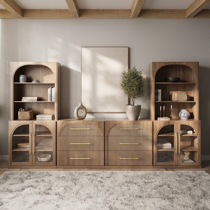 6-Piece Modular TV Stand Set Jagger Series 1C2F, Camel, Camel