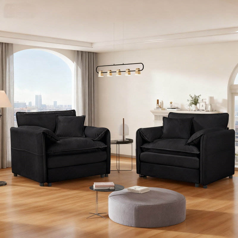Fauteuil surdimensionné en chenille de 41,73 po avec coussin décoratif, ensemble de 2 chaises de lecture modernes et modulaires