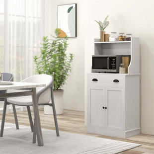 Armoire à micro-ondes polyvalente avec rangement, portes doubles, tablette réglable et trou pour câbles pour la cuisine et la salle à manger