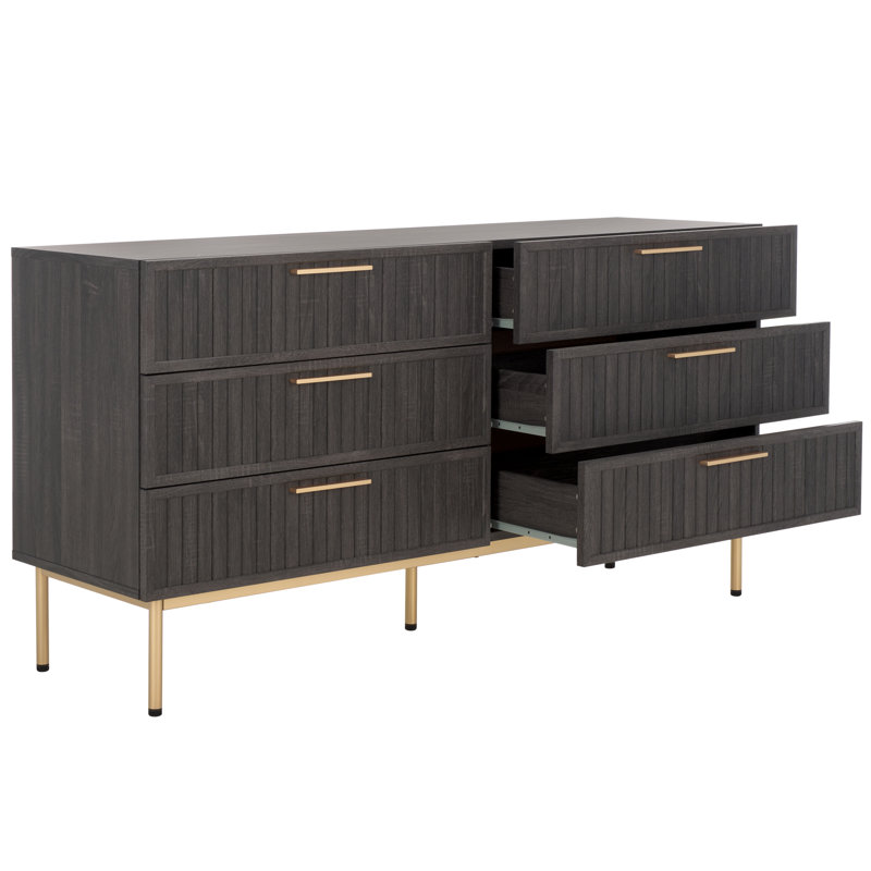 Starns 63.1'' W 6 - Drawer Dresser, Distressed Black/Gold