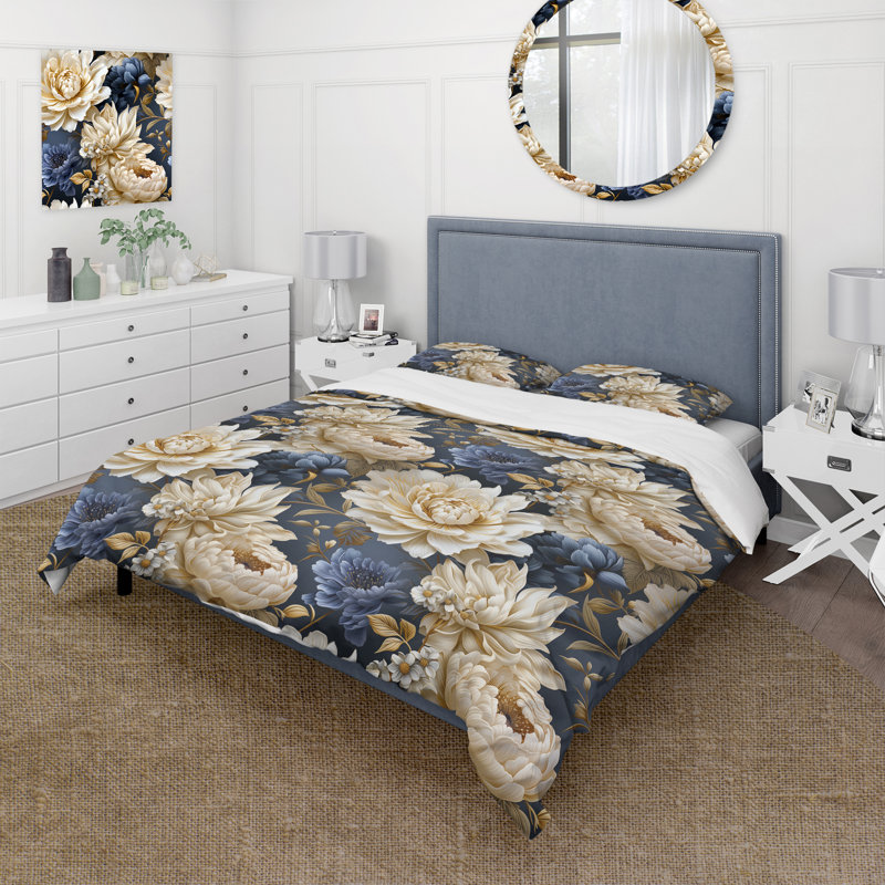 Ensemble de housse de couette Botanical Damask Haven, Housse de couette pour grand lit et 2 taies décor