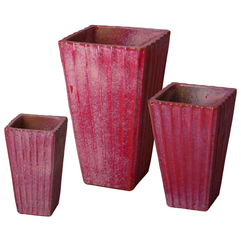 Pot à fleurs en argile, Rouge tropical, H 26 po x l 15 po x P 15 po