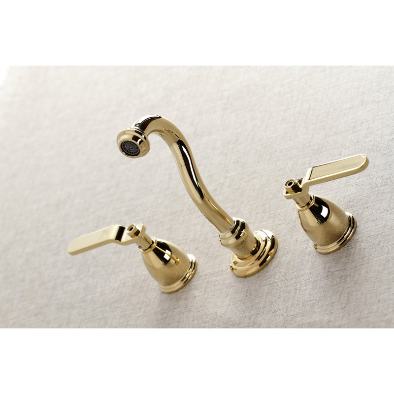 Kingston Brass Belknap Two-Handle 3-Hole Wall Mount Tub Faucet, Polished Brass, Lever