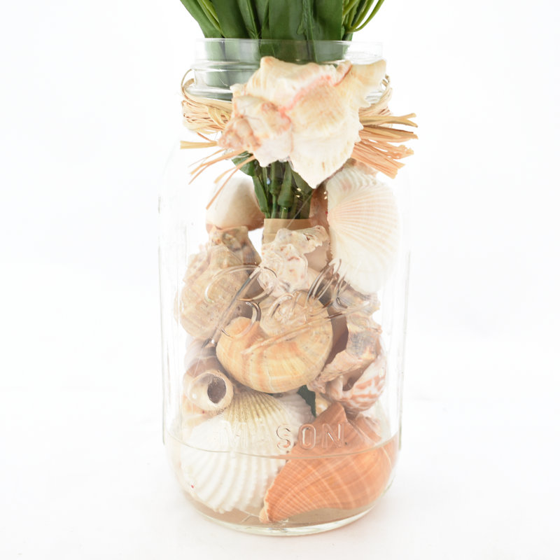 Heather Floral Arrangements with Shells in Mason Jar, Rust