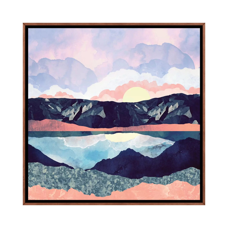 Lake Reflection - impression d'art graphique, H 37 po x l 37 po x P 1,5 po, Toile avec cadre en bois brun classique, Sans mat