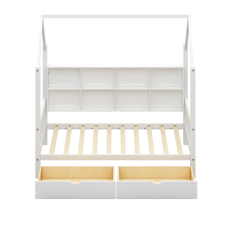 Antiope Kids Bed with Storage Shelf, Twin , White