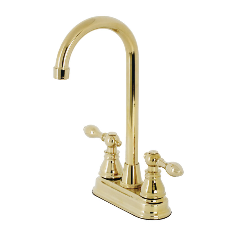 Kingston Brass American Classic Two-Handle 2-Hole Deck Mount Bar Faucet, Polished Brass