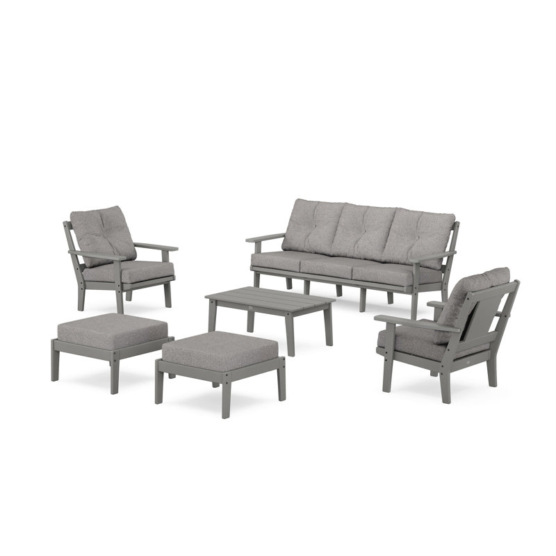 Prairie 6 Piece Sofa Seating Group with Cushions, Slate Grey, Marine Indigo