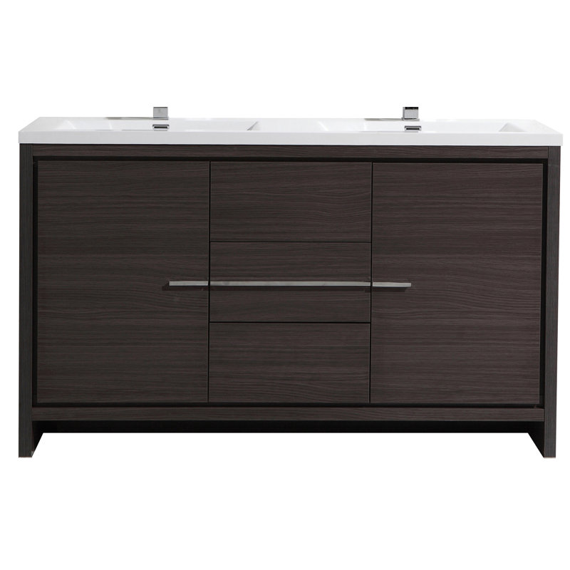 Ensemble de meuble-lavabo double 59 po Lefebvre, Chêne gris