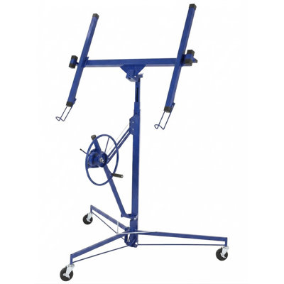 Heavy Duty 11FT Drywall Lift Panel Hoist – 150 lbs Capacity, 360° Rotating & 60° Tilting Telescopic Arm, 3 Lockable Wheels, Sheetrock Lifter for Home or Commercial – Blue (#273890)