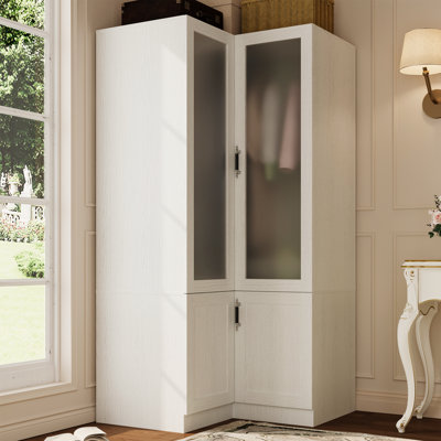 L-Shape Armoire Wardrobe Closet With Frosted Glass Door, 70.9