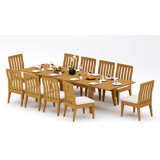 13 Pcs Grade-A Teak Wood Dining Set: 122" Atnas Double Extension Rectangle Table And 12 Caranas Armless Chairs #11Ca2800