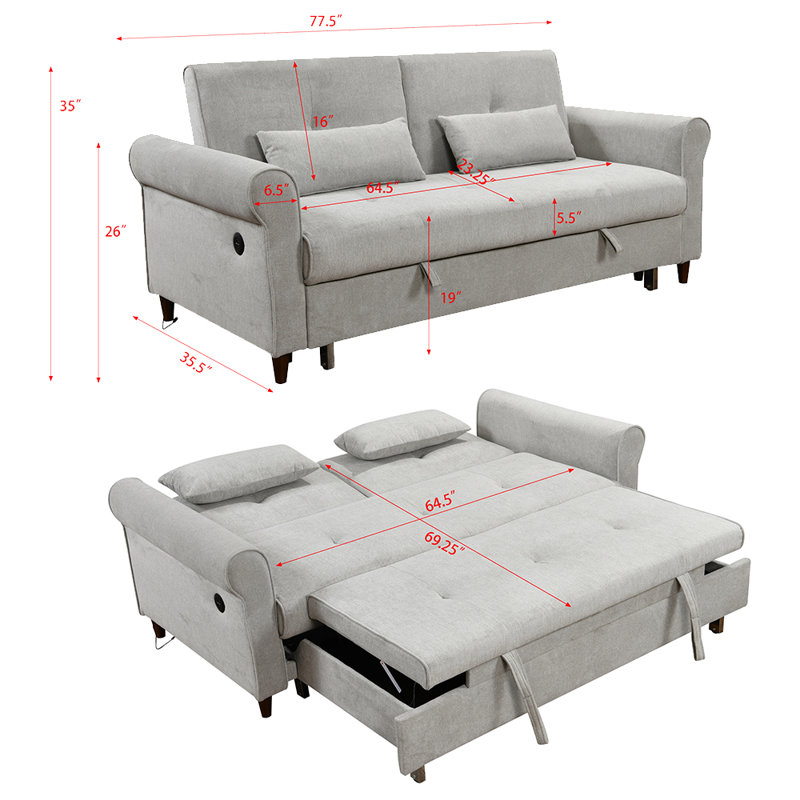 Jillan Upholstered 77'' Sleeper Sofa, Gray Polyester Blend