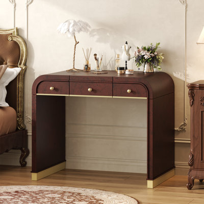 Coiffeuse classique en bois avec miroir rabattable, coiffeuse 3 en 1 avec 2 tiroirs, espresso | Idée de cadeau