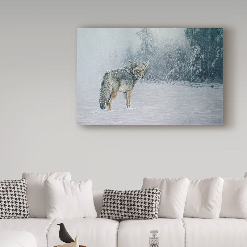 «Coyote In Snow» par Etelca, impression sur toile tendue, H 12 po x l 19 po x P 2 po