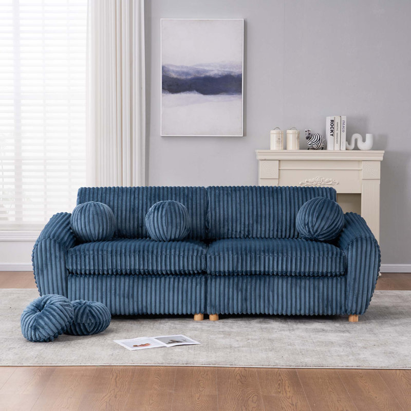 Causeuse rembourrée avec coussins Myroslava, Velours côtelé bleu