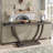 63-Inch Geometric Base Slim Console Table, Upholstered Sofa Back Table With Shelves For Living Room Foyer Hallway (Rustic Brown)-2075540845