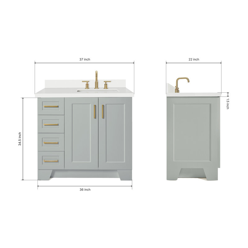 37 IN.  Single Bathroom Vanity, Gray, Right, Rectangular