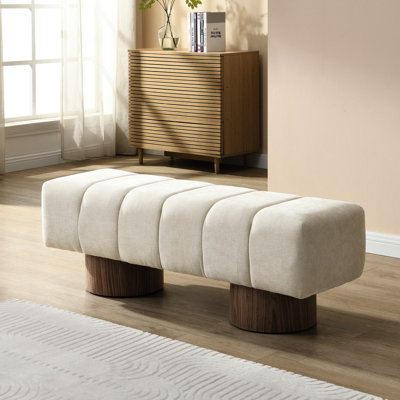Banc en chenille beige avec capacité de poids de 300 lb, sans assemblage, convient pour la salle à manger, le salon et le lit, hauteur 17 po