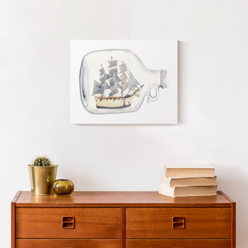 Bateau dans une bouteille sur toile, H 11 po x l 14 po x P 1,25 po