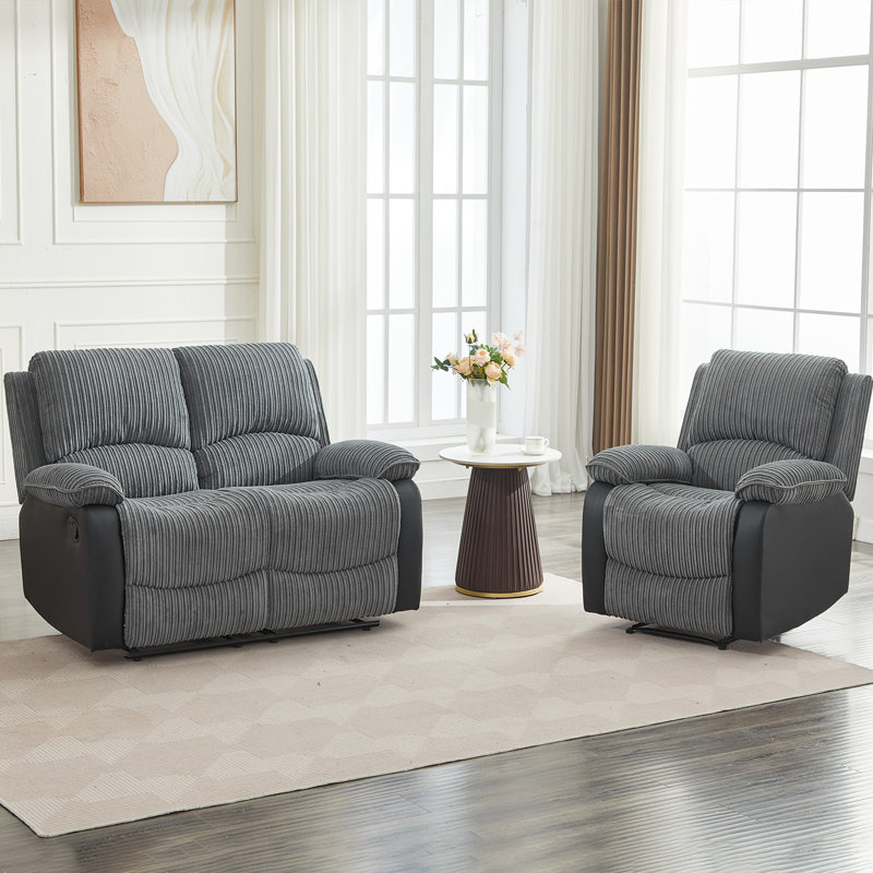Reclining Sofa Sectional Recliner Plush Corduroy Couches Set Sofa, Manual - Push Button